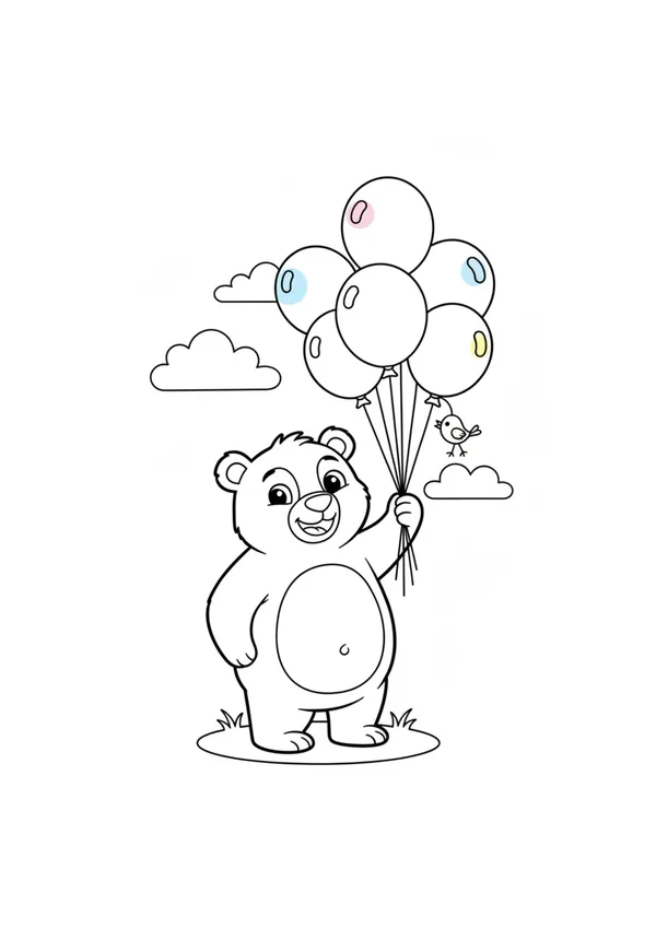 곰 (풍선과 함께) 색칠공부 도안