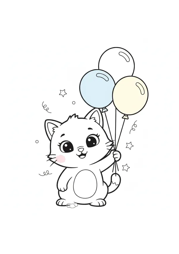 고양이 (풍선과 함께) 색칠공부 도안