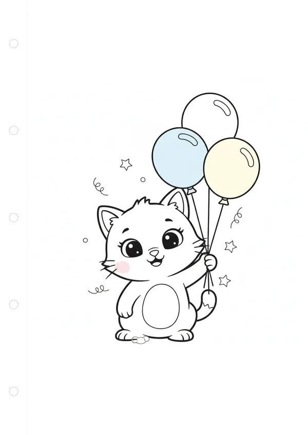 고양이 (풍선과 함께) 색칠공부 도안