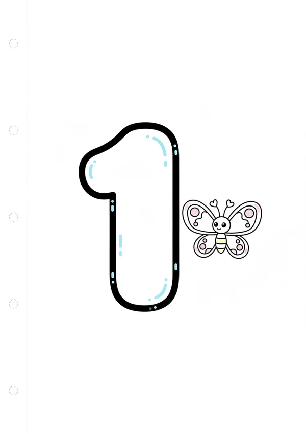 숫자 1 (나비 1개) 색칠공부 도안