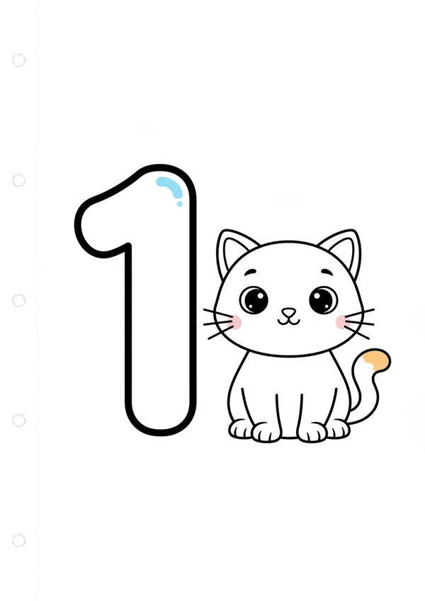 숫자 1 (고양이 1개) 색칠공부 도안