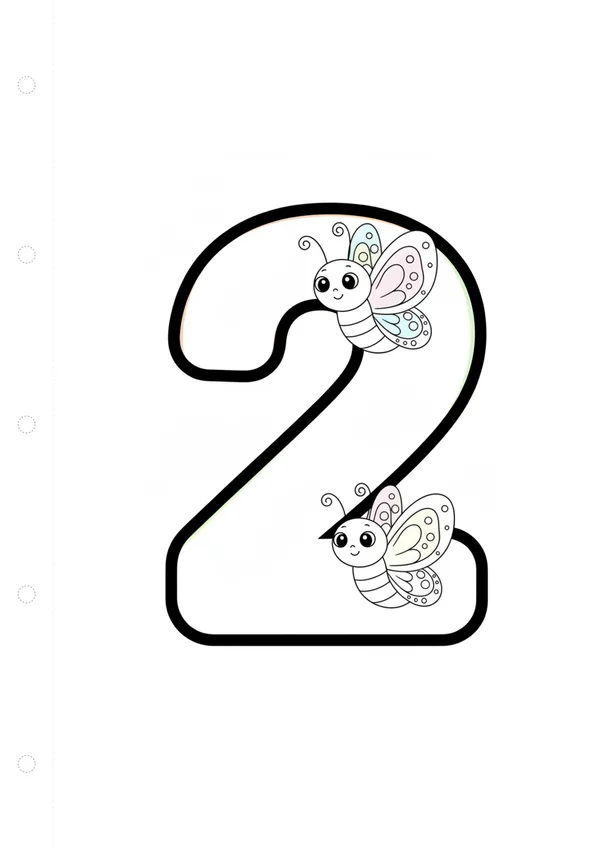 숫자 2 (나비 2개) 색칠공부 도안