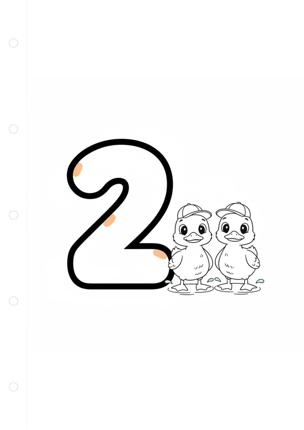 숫자 2 (오리 2개) 색칠공부 도안