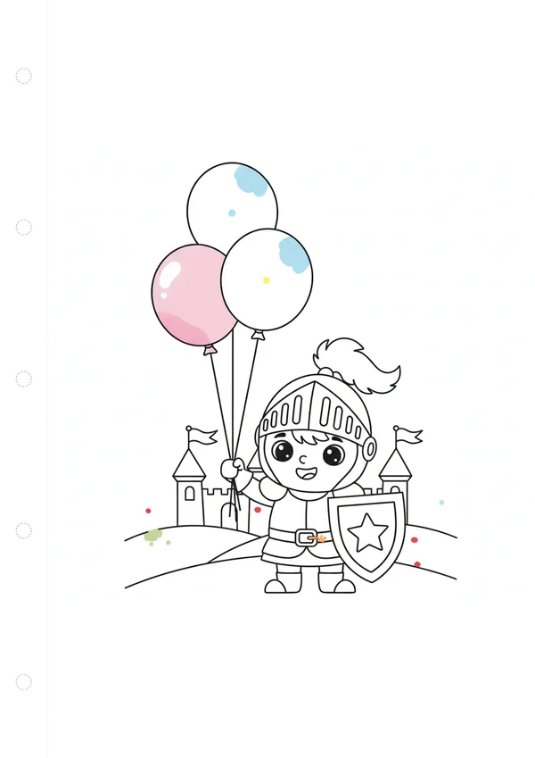 기사 (풍선과 함께) 색칠공부 도안