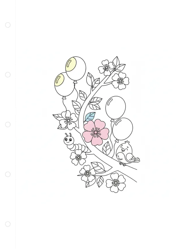 벚꽃 (풍선과 함께) 색칠공부 도안