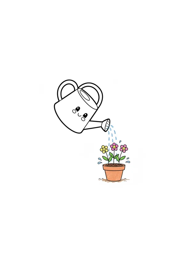 물뿌리개와 꽃 색칠공부 도안