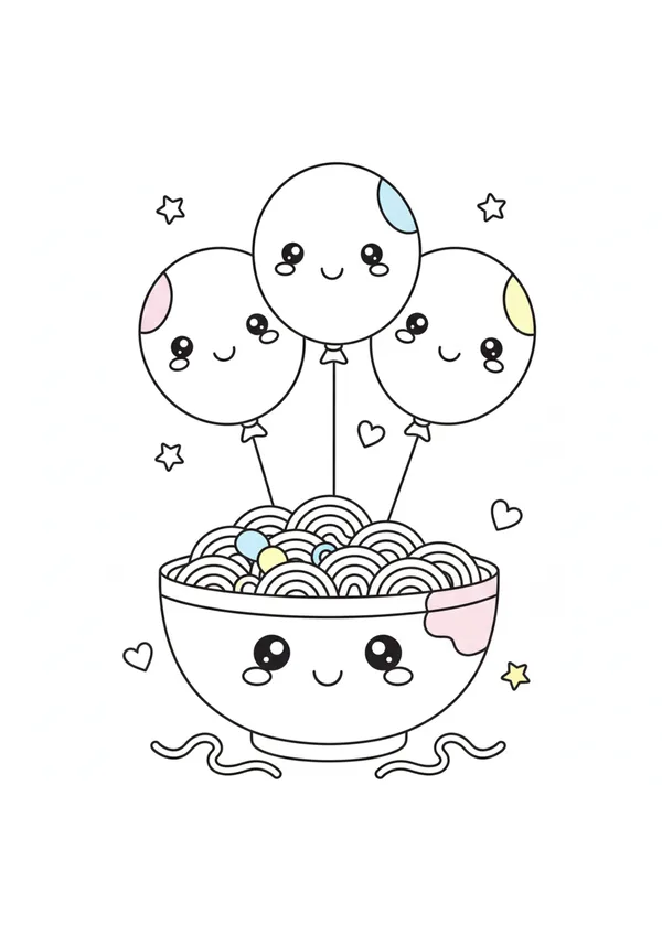 국수 (풍선과 함께) 색칠공부 도안