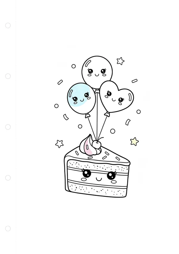 케이크 (풍선과 함께) 색칠공부 도안