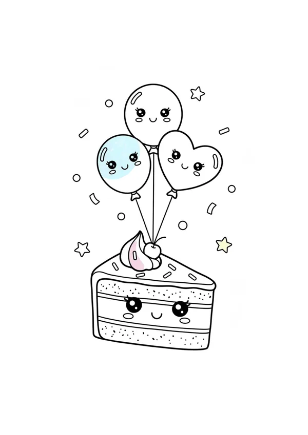 케이크 (풍선과 함께) 색칠공부 도안