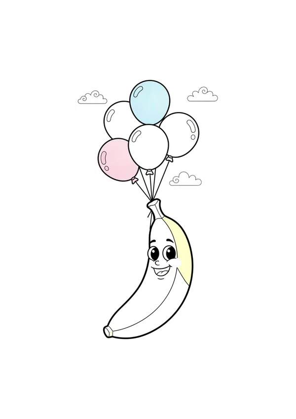 바나나 (풍선과 함께) 색칠공부 도안
