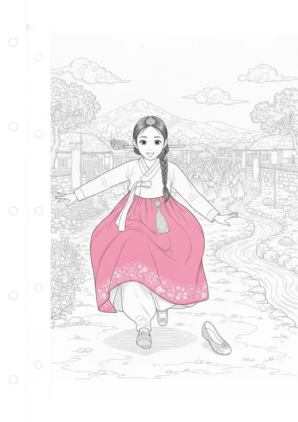 콩쥐팥쥐 3화: 감사의 잔치와 잃어버린 신발 색칠공부 도안