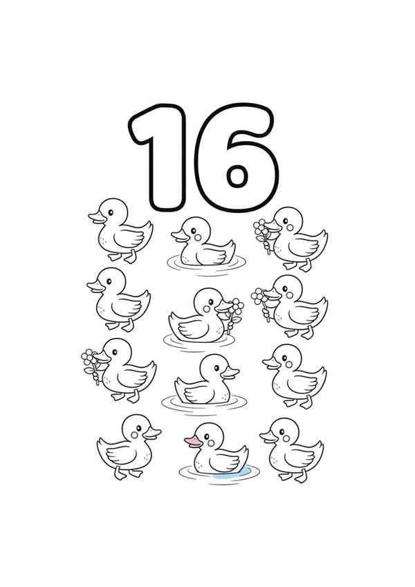 숫자 16 색칠공부 도안