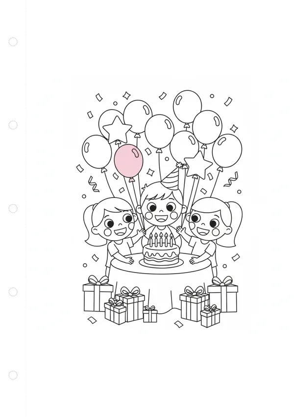 생일 파티 (풍선과 함께) 색칠공부 도안