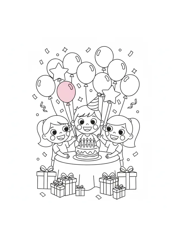 생일 파티 (풍선과 함께) 색칠공부 도안