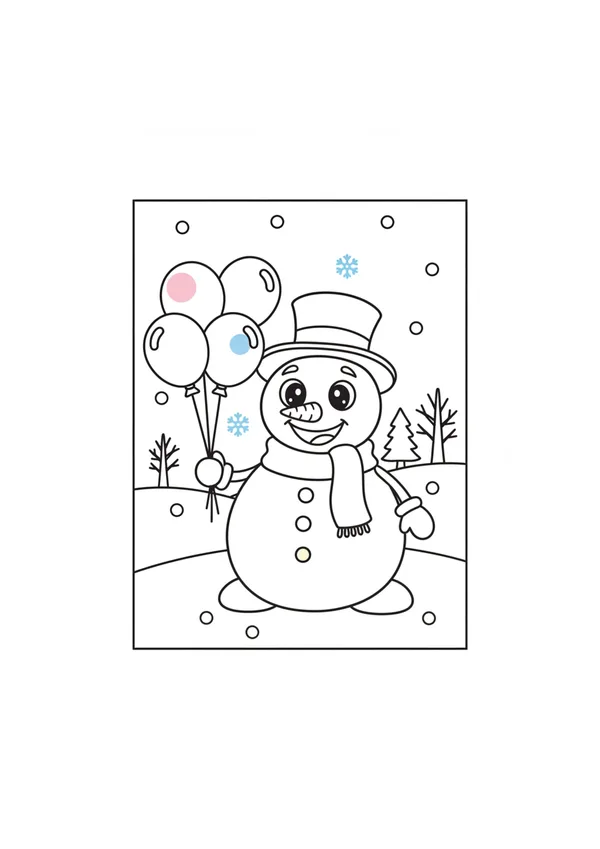 겨울 눈사람 (풍선과 함께) 색칠공부 도안