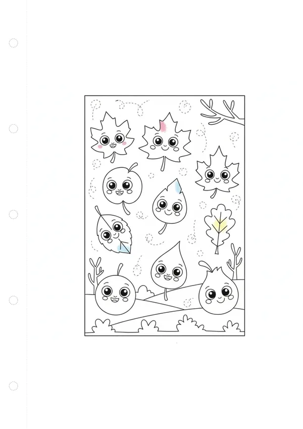 가을 낙엽 (방긋) 색칠공부 도안