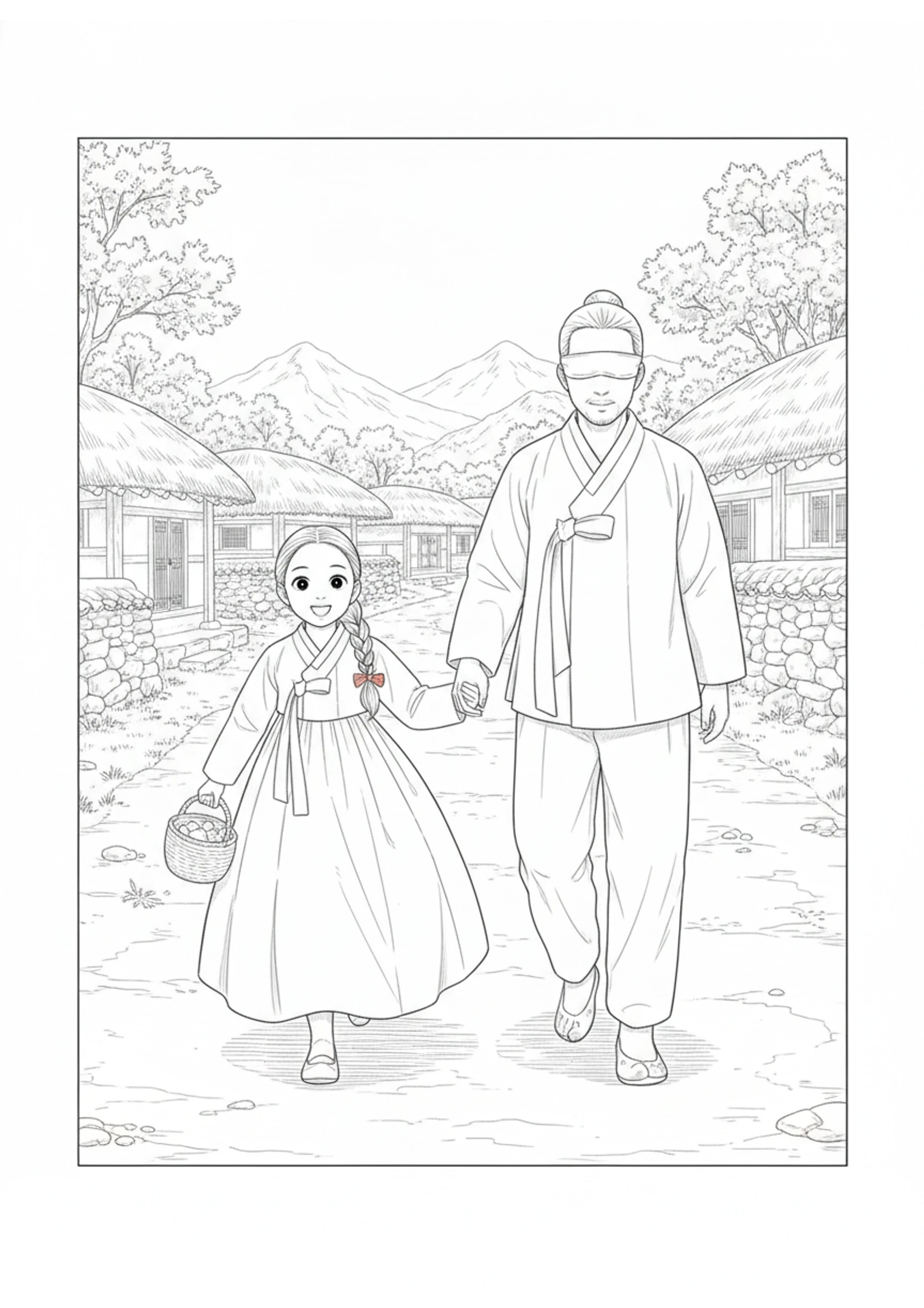 심청전 2화: 명랑한 어린 심청 원본 도안