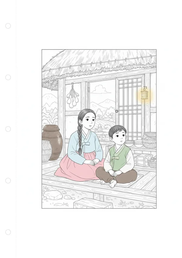 해와 달이 된 오누이 1화: 오누이의 기다림 색칠공부 도안