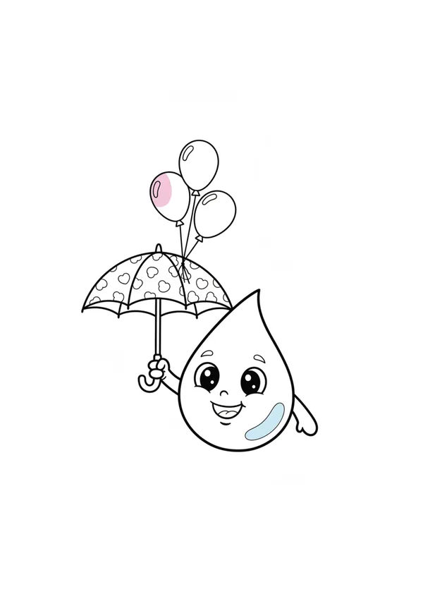 빗방울과 우산 (풍선과 함께) 색칠공부 도안