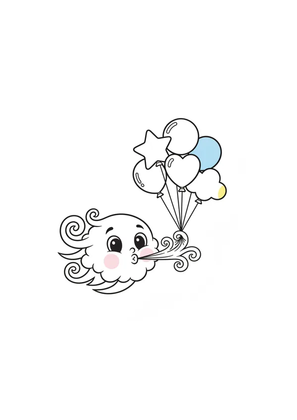 바람 (풍선과 함께) 색칠공부 도안