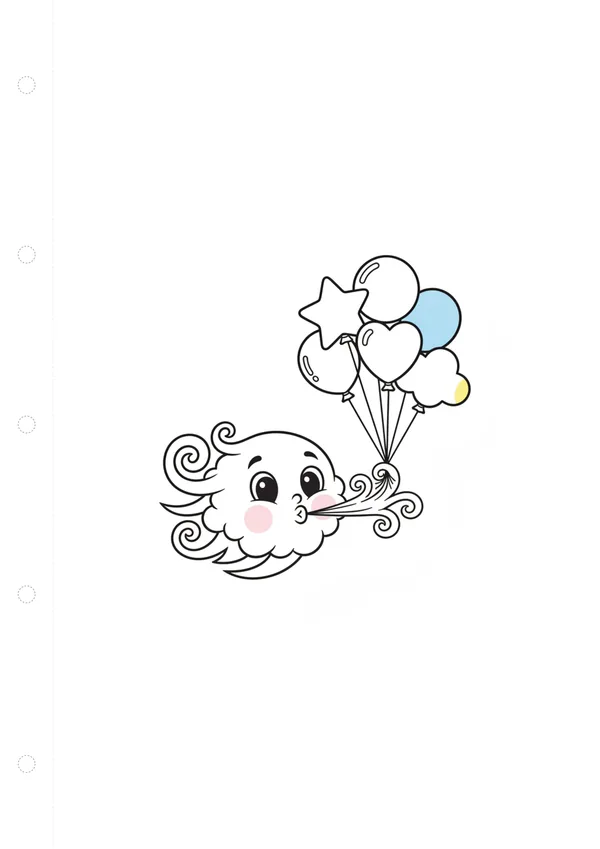 바람 (풍선과 함께) 색칠공부 도안